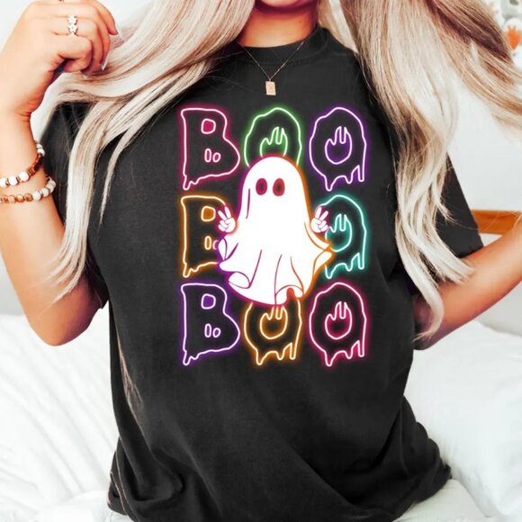 Halloween Boo Neon T-Shirt, Neon Halloween Ghost T-Shirt, Boo Ghost T-Shirt - Picture 1 of 1